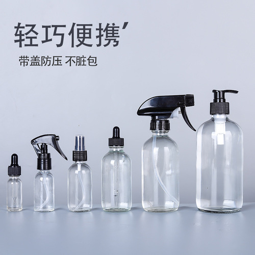 Transparent Boston bottle 500ml hand washing spray bottle 15ml glass dropper bottle 30ml lotion dispenser press bottle