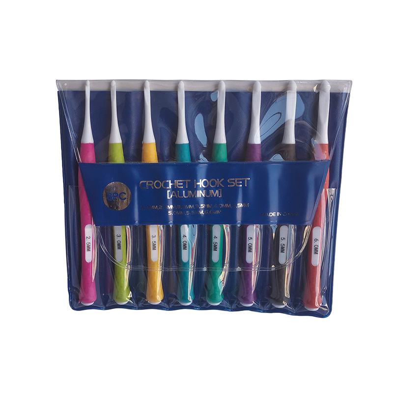 Herramientas de tejer suéter aguja TPR silicona color plástico crochet PC cabeza crochet un conjunto de 8 OPP bolsa embalaje