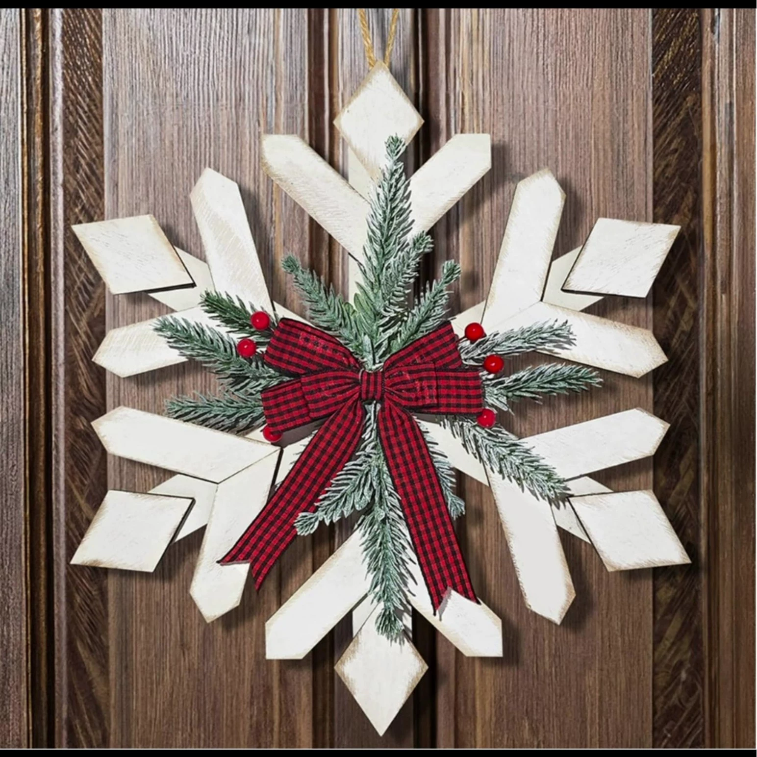 Трансграничные новые деревянные рождественские снежинки подвески деревянные поделки красный лук украшения рождественский дом