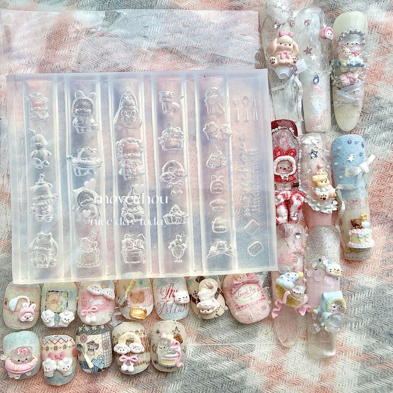 Korean-Style Ins Sweater with Rhinestones, Mini Pearls, Steel Beads, Winter Sanrio Bear Scarf, Gloves, Nail Art Mold