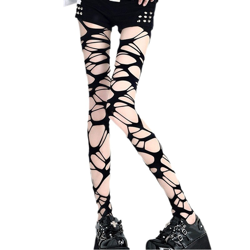 Gran estiramiento desmenuzado y2g chica caliente calcetines apretados sexy cultura asiática negro sexy grande ripped medias pantimedias pescador mujeres