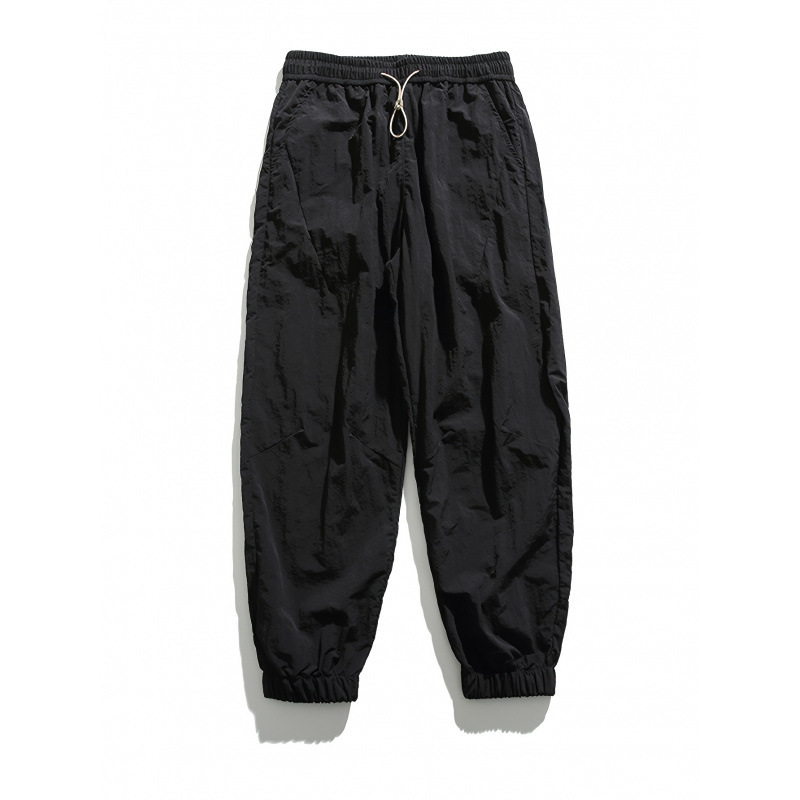 Cross-Border Export Breathable Joggers Black Nylon Cropped Sweatpants