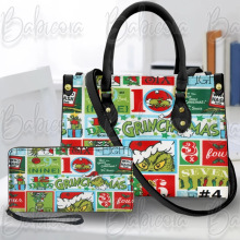 跨境热卖格林奇印花女士手提包手拿包两件套秋冬百搭套装一件起订