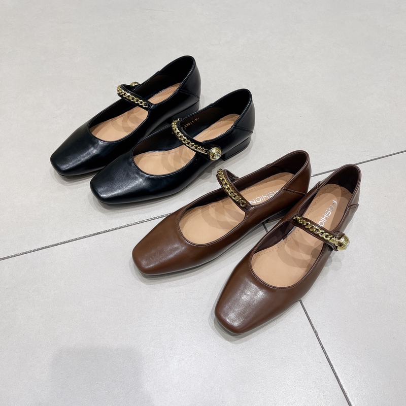 Special Offer Square Toe Thick Heel Flats for Women 2025 Summer New Square Heel Black Mary Jane Shoes Shallow Mouth French Women's Shoes