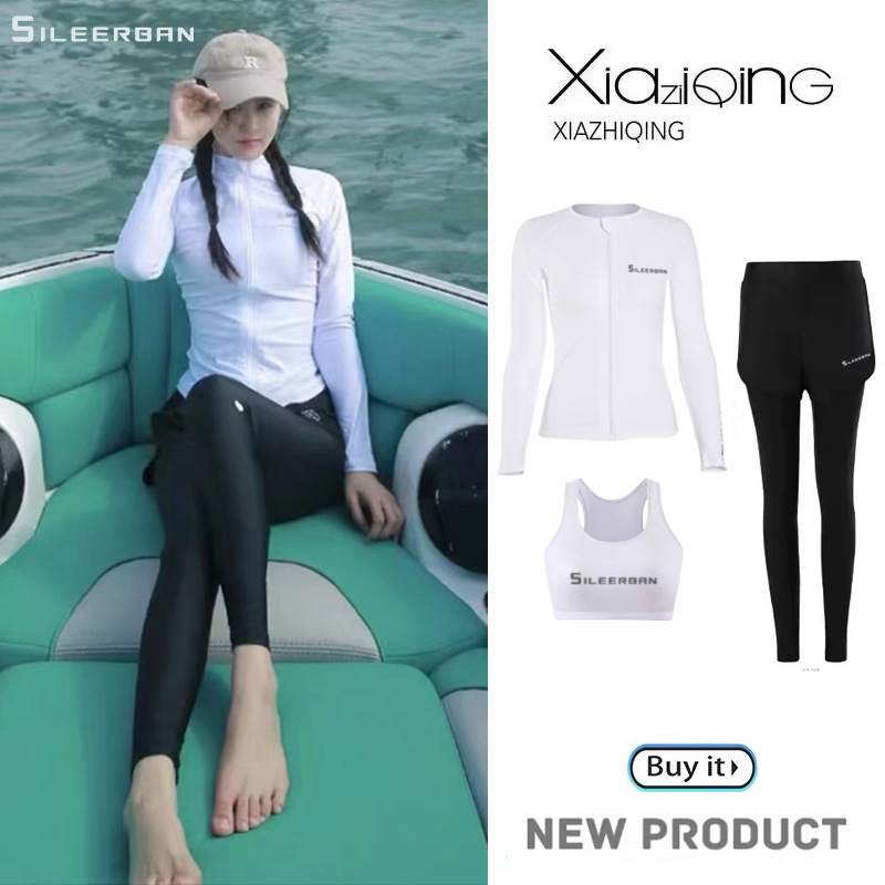 Women's Plus-Size Swimwear Two-Piece Long-Sleeve Long-Pants Sun-Protective Quick-Dry Conservative Slimming Jellyfish Suit Snorkeling Wetsuit for Women