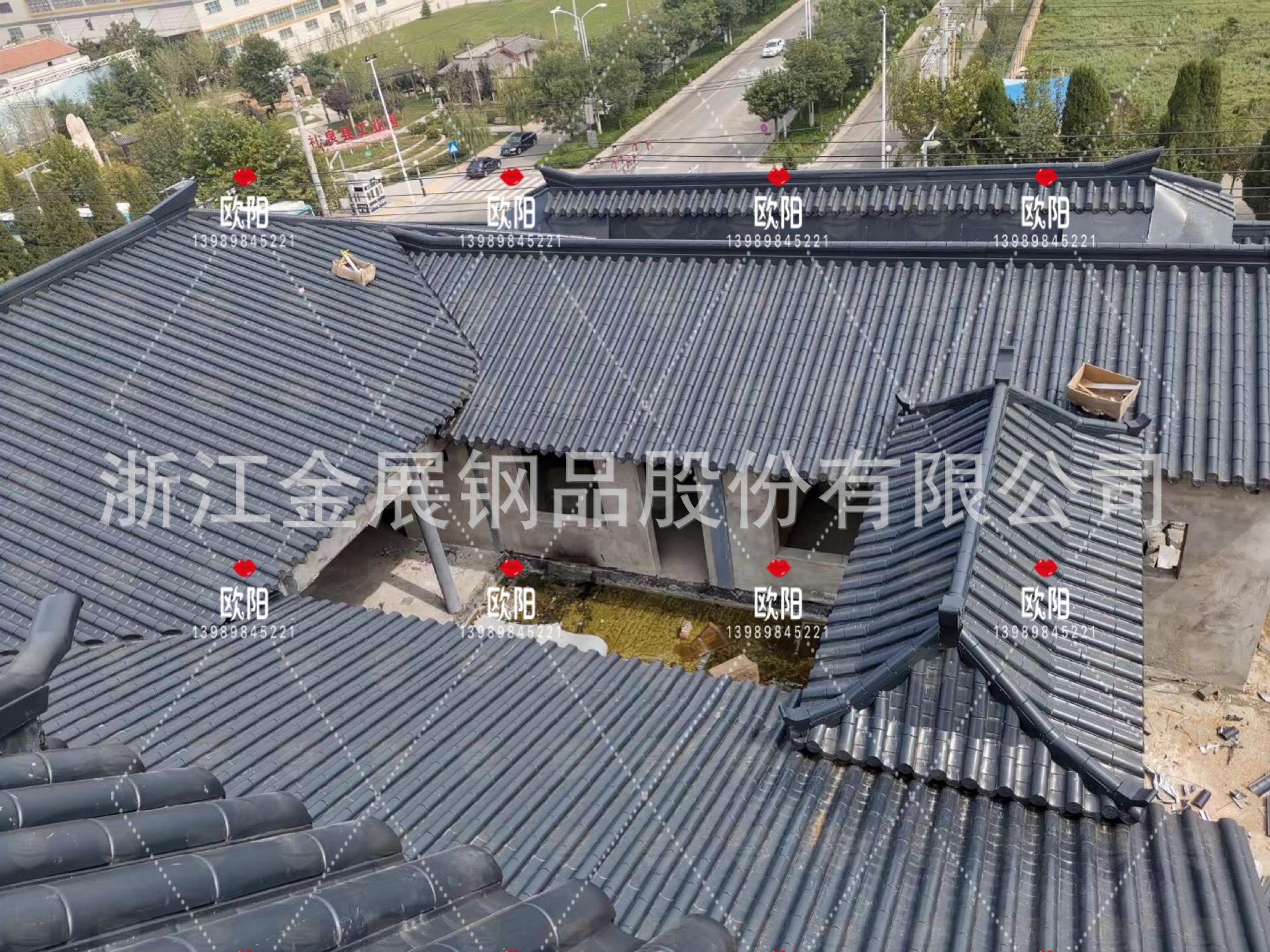 江门售楼部屋面铝镁锰筒瓦 1.0厚深灰色铝镁锰仿古瓦