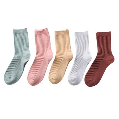 Socks for Girls and Women - Spring and Autumn, Bunchy Socks, Odor-Proof, Pure Cotton, Double-Needle, Summer, Women's Medium Calf Socks, Zhuji Cotton Socks, 100% Cotton Women's Socks