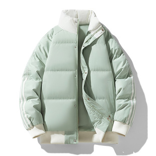 Three-Stripe Color-Blocking Cotton Jacket Unisex Winter New Thickened Warm Stand Collar Windproof down Cotton Coat Trendy -2