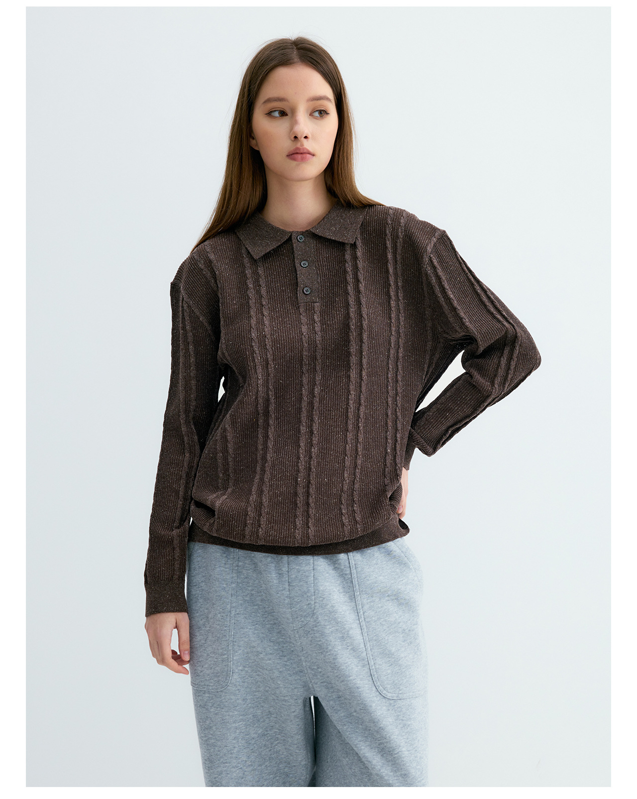 UNF Cable-Knit Jacquard Polo Shirt