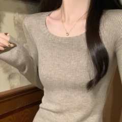 100羊毛衫女圆领修身显瘦打底衫秋冬新款韩系紧身羊绒内搭毛衣