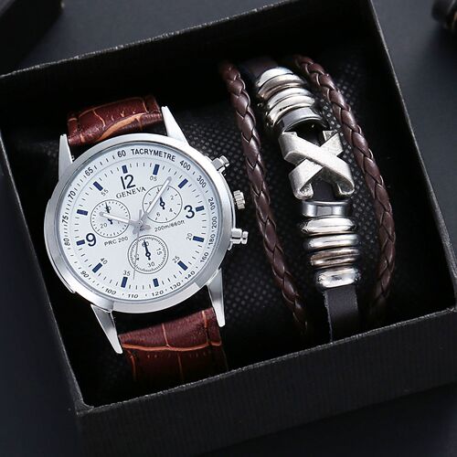 wrist watch men 3pcs Blue light glass men's watch fashion business gift set