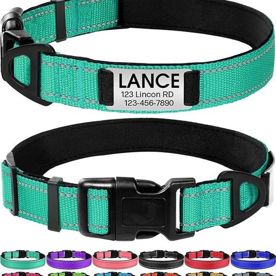 Pet Collar Nylon Reflective Ribbon Engravable Dog Collar Adjustable Dog Tab Anti-Lose Collar Supplies Factory