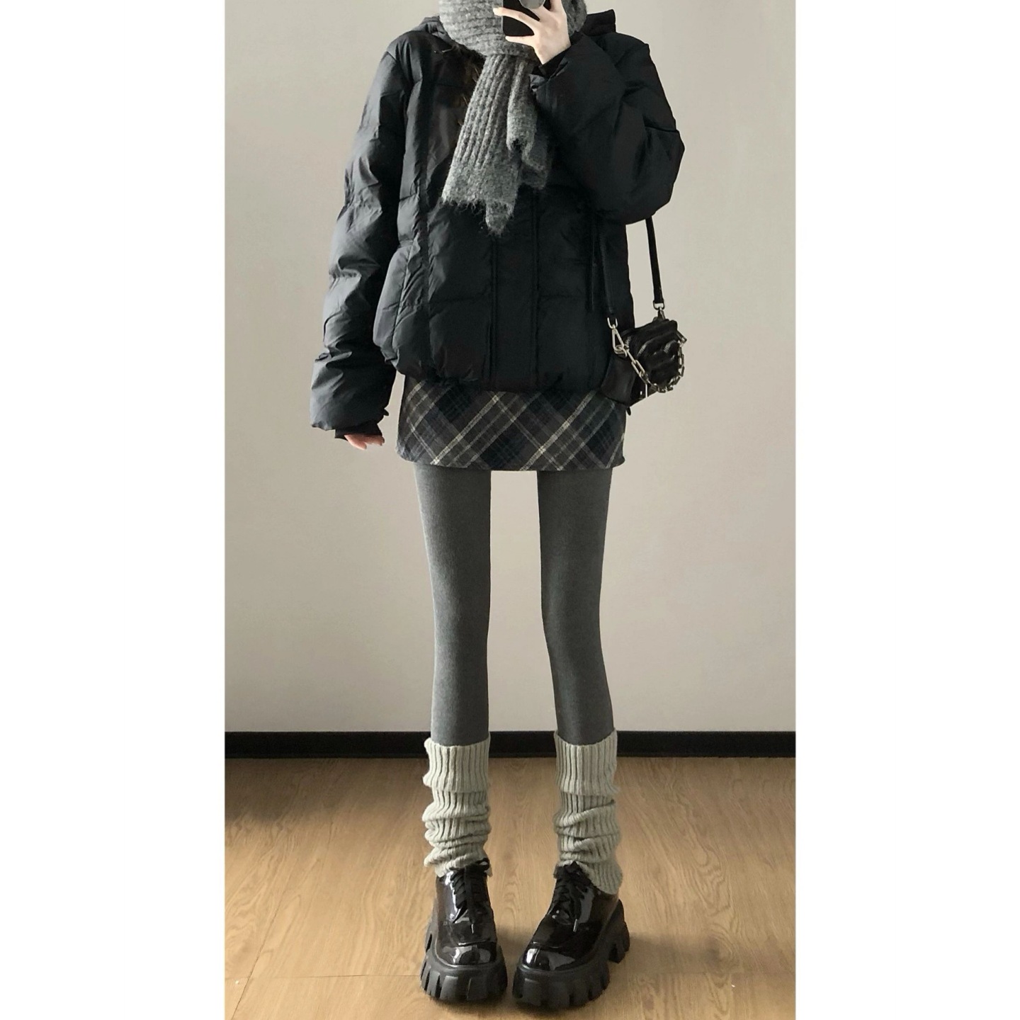 微胖mm格子毛呢半身裙女春秋新款小个子格纹包臀裙裤高腰a字短裙