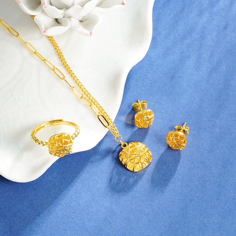 Collar de azúcar de oro de Vietnam, atrapadora de sueños, nicho de alta calidad, anillo de aretes de alambre geométrico para mujeres.
