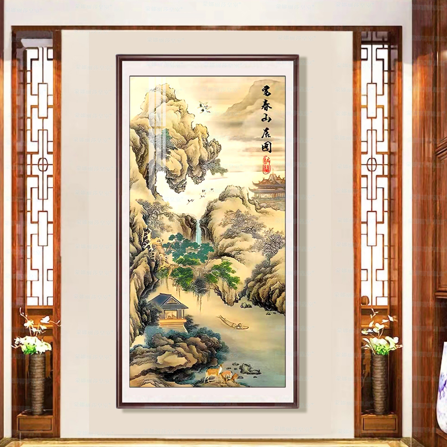 Mona Lisa Real bordado cruzado Fuchun Mountain Residence Vertical tela de seda antigua nueva sala de estar bordado cruzado grande image 3