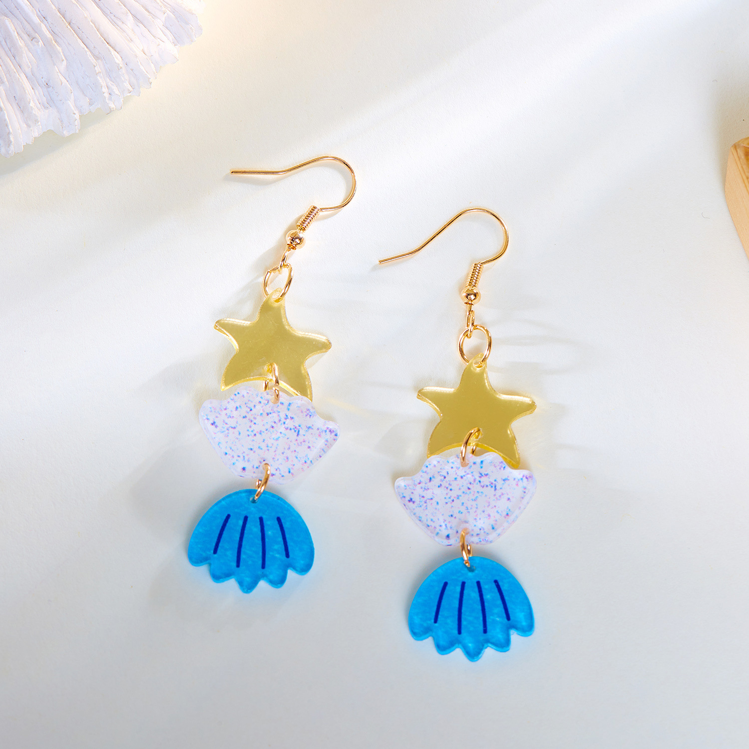 11g Weight Alloy Ear Needle Material Drop Earrings Classification 1 Pair Quantity Holiday, Daily Occasion Acrylic Material Starfish Pattern Spring&Summer Season Women's Gender Plating Design Vacation, Classic Style Style 1 Pair Vacation Classic Style Starfish Plating Acrylic Drop Earrings 19