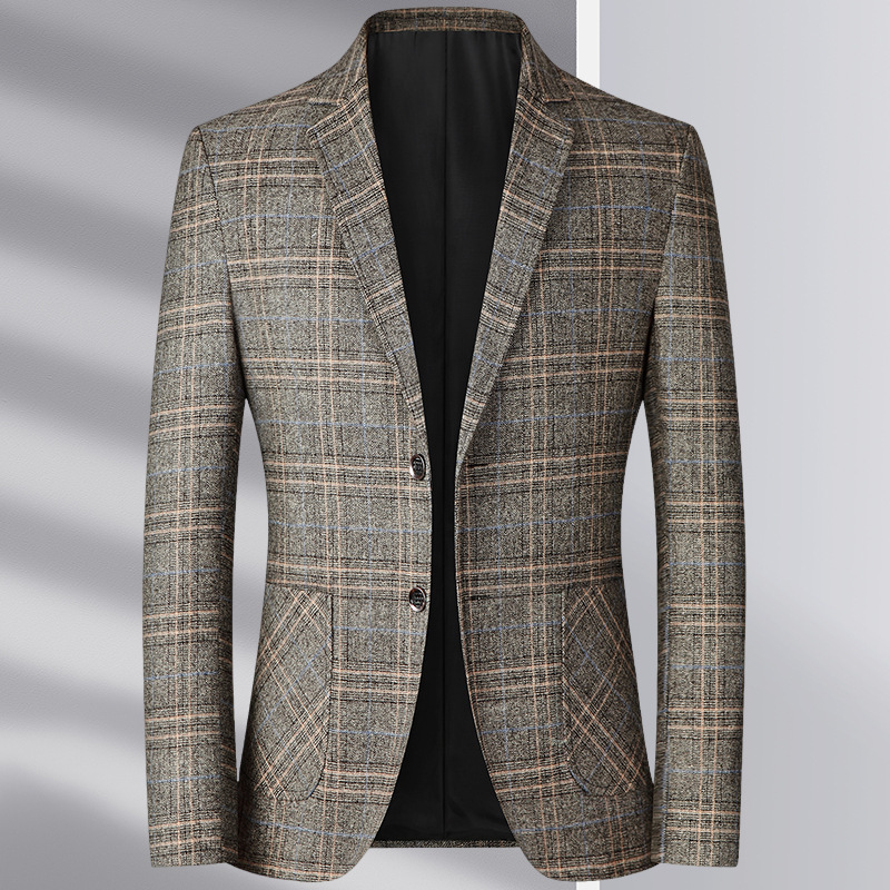 Cross-Border Men's High-Quality Spring and Autumn Casual Plaid Brown Casual Business Dinner Suit Jacket Suit Cross-Border Men's High-Quality Spring and Autumn Casual Plaid Brown Casual Business Dinner Suit Jacket Suit