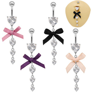 Gabe Europe and the United States cross-border fashion bow puncture belly button ring heart-shaped white zircon belly button ring puncture jewelry