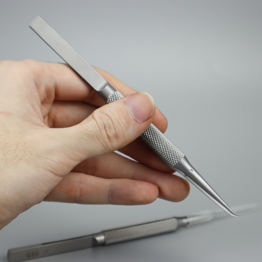 厂家批发精密防滑纹理镊子加厚加硬不锈钢尖弯镊子假睫毛燕窝维修