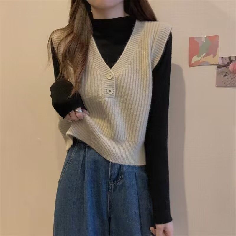 法式短款针织马甲女秋冬设计感内搭叠穿无袖V领毛衣日系慵懒复古|undefined