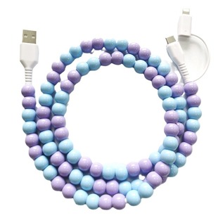 Two-in-one string of beads data line one drag two color beads type-c fast charge usb line blue purple colorful beads custom