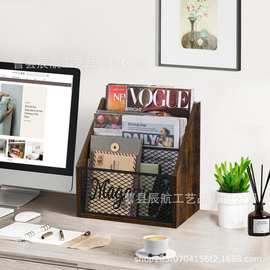 铁木结合办公室桌面文件夹收纳架家用相册置物架分格绘画书支架