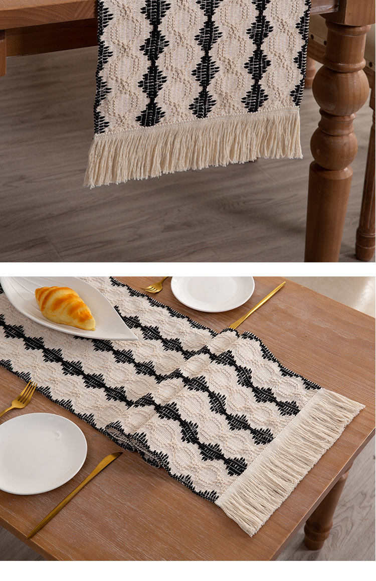 Nouveau drapeau de table tissé en coton, décoration assortie de couleur de gland, nappe longue bande, armoire à chaussures, armoire d'entrée_voghion.com