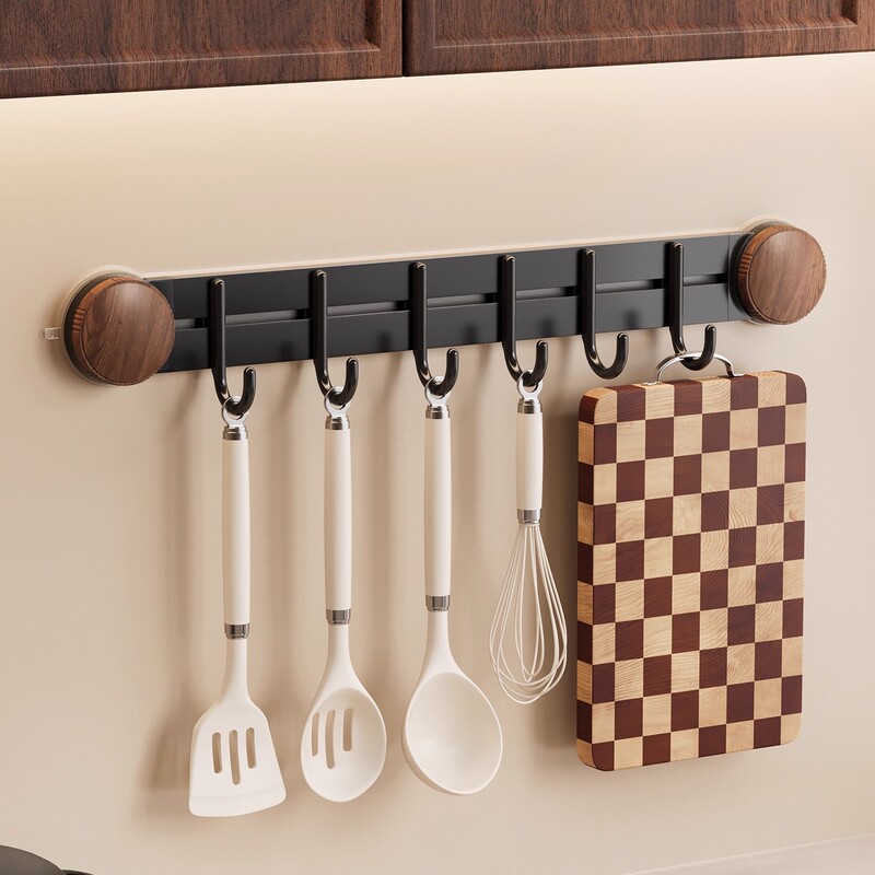 Suction Cup Kitchen Hook, Kitchen Storage Rack, No-Drill Hanging Rod, Spatula and Spoon Holder, Wall-Mounted Door Storage Rack