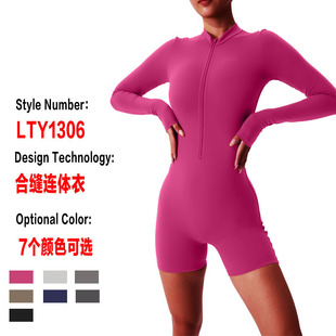 European and American One-piece Half Zipper Long-sleeved Yoga Suit Women's Outdoor Fitness Sports jumpsuit Tight Waist Hip-lifting jumpsuit