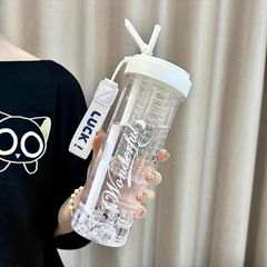 シンプルなスタイルの 720 ミリリットル白いプラスチックストローポータブルカップ