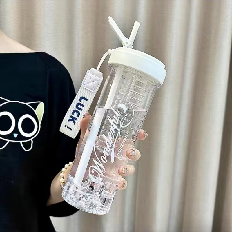 高温耐性のある水筒、女性向け新作、高見えするストローカップ、学生向け携帯用茶水分離プラスチックカップ、男性向け|undefined