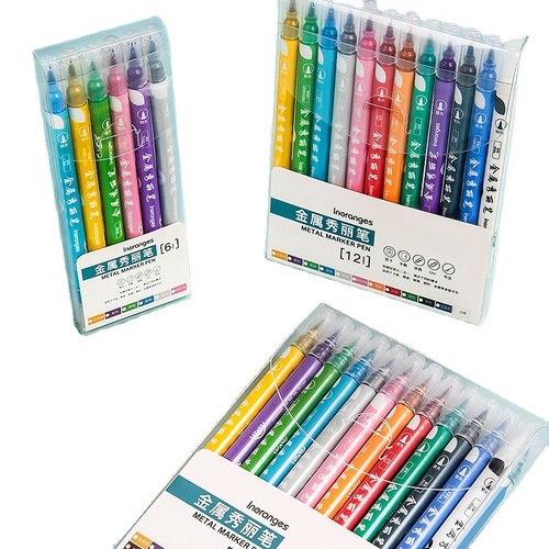 Pearlescent beauty pen wholesale 12-color double-ended student marker highlighter DIY handbook quick-drying waterproof pen set