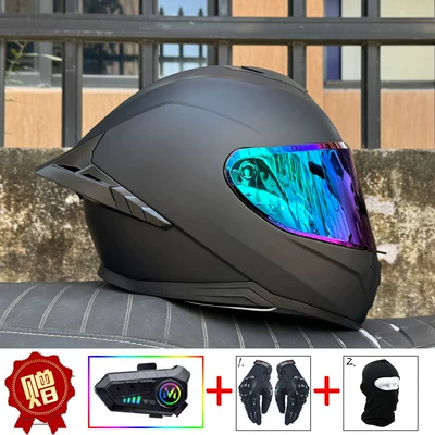 Motosiklet kaskı (dəbilqə): Helmet with Dual Lenses, Motorcycle Racing - matt-black-color-plating-y10-soft-wheat-delivered-with-transparent-mirror-s