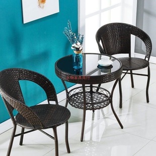 Balcony Small Table and Chair Three-Piece Set Rattan Chair Outdoor Courtyard Coffee Table Combination Outdoor Terrace Imitation Rattan Backrest Chair
