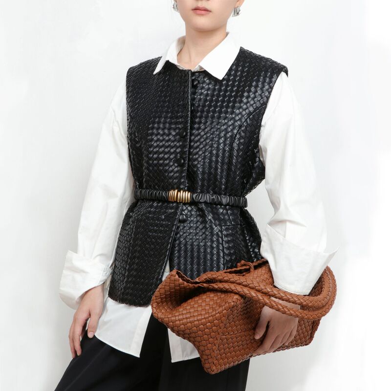 All Handmade New Leather Clothing, Genuine Leather Woven Vest, Hip-Hop Trendy Accessible Luxury Elegant, Banquet Women's Small Suit Trendy All Handmade New Leather Clothing, Genuine Leather Woven Vest, Hip-Hop Trendy Accessible Luxury Elegant, Banquet Women's Small Suit Trendy