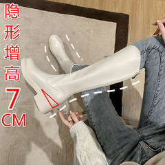 White boots for small people, 150, but not above the knee, soft leather boots with increased v-mouth knight boots, women's mid-calf boots