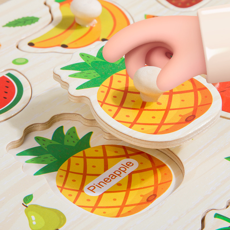 Grandes incrustados de madera de los niños tablero de la mano del rompecabezas bloques de construcción rompecabezas de desarrollo de inteligencia bebé juguetes de educación temprana cognitiva