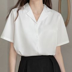 ホワイトラペル半袖シャツレディース夏の新作202デザインニッチシャツプチカレッジスタイルトップ