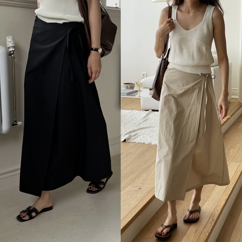 26 New Korean Ins Niche Designer Styles with Retro Elegance, High-Waisted Side-Tie Slimming Long Skirts