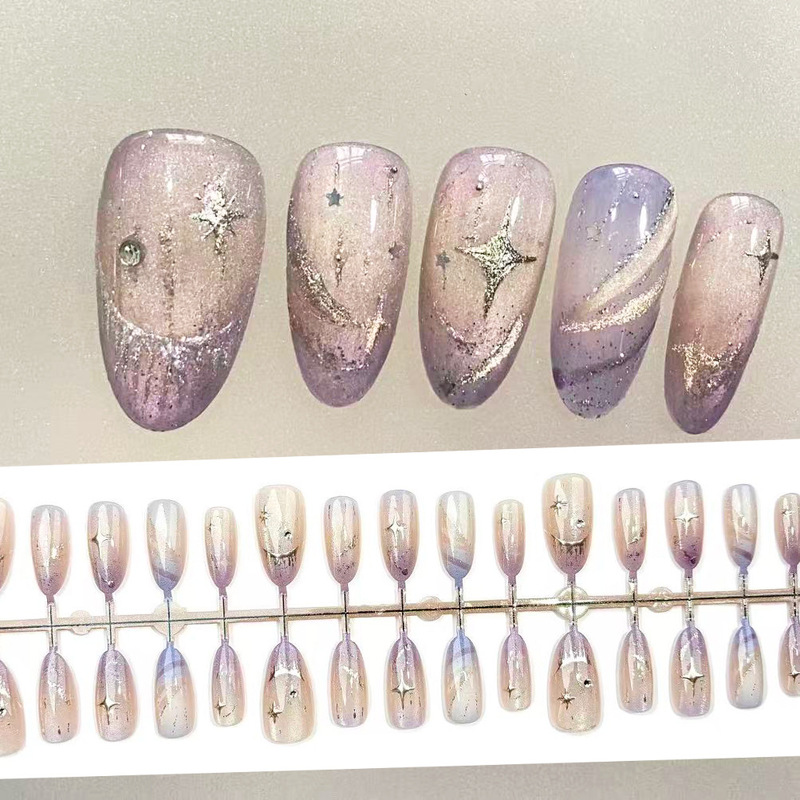 Love and Deep Space Shen Xing Hui Purple Gilded Pain Nail Wearable Nail Flashing Cat Eye Lightyear Nail Art Patch Almond