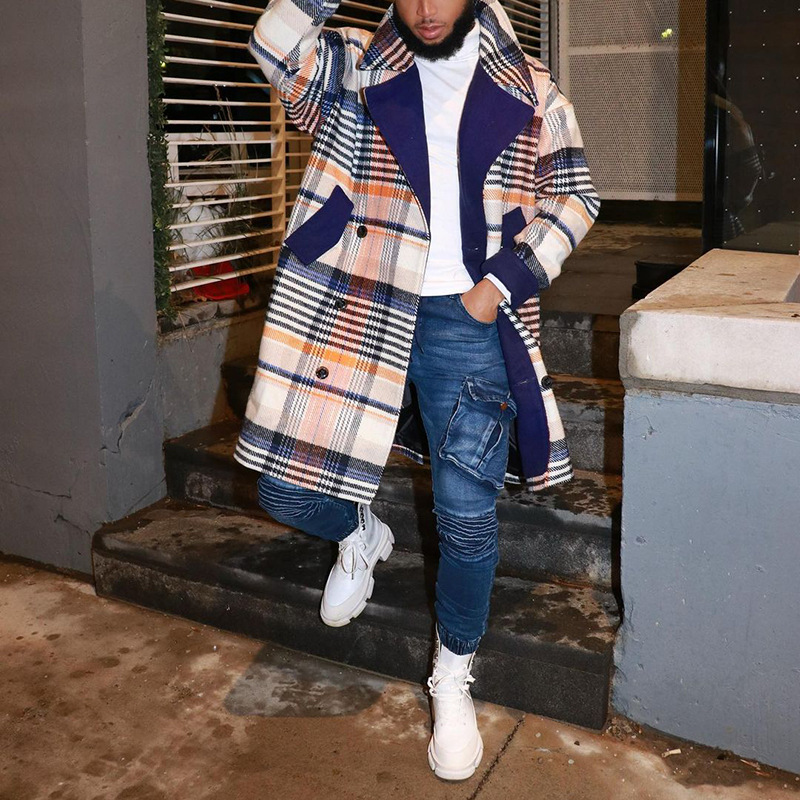 Comercio exterior transfronterizo 2024 otoño nuevo abrigo de lana de solapa impresa Venta caliente ropa de hombre de longitud media