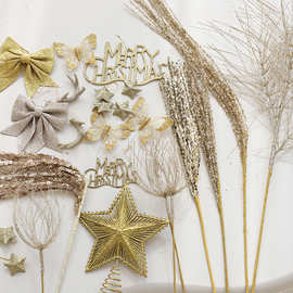 ✅圣诞树装饰金色系列蝴蝶结星星圣诞球字牌插件节日氛围感布置批