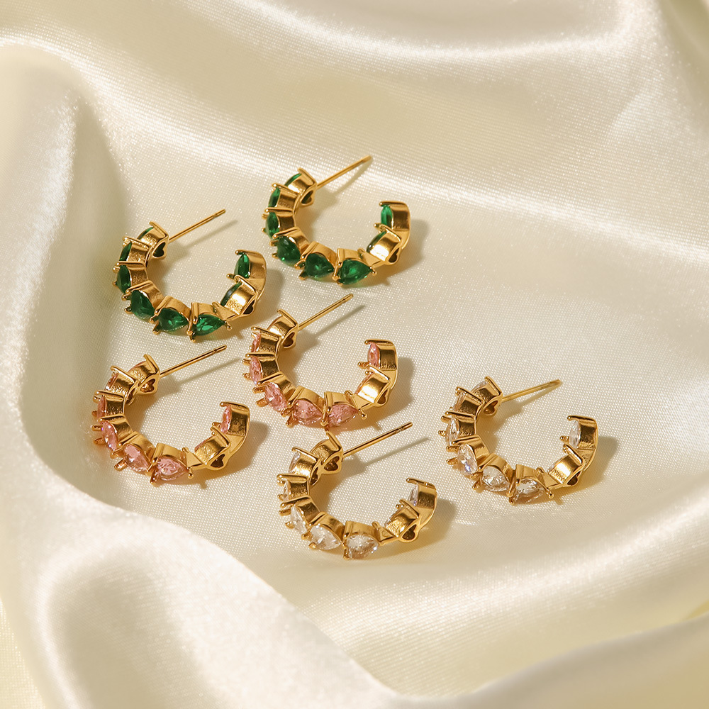 Fashion C Shape Heart Shape Stainless Steel Ear Studs Plating Inlay Zircon Stainless Steel Earrings