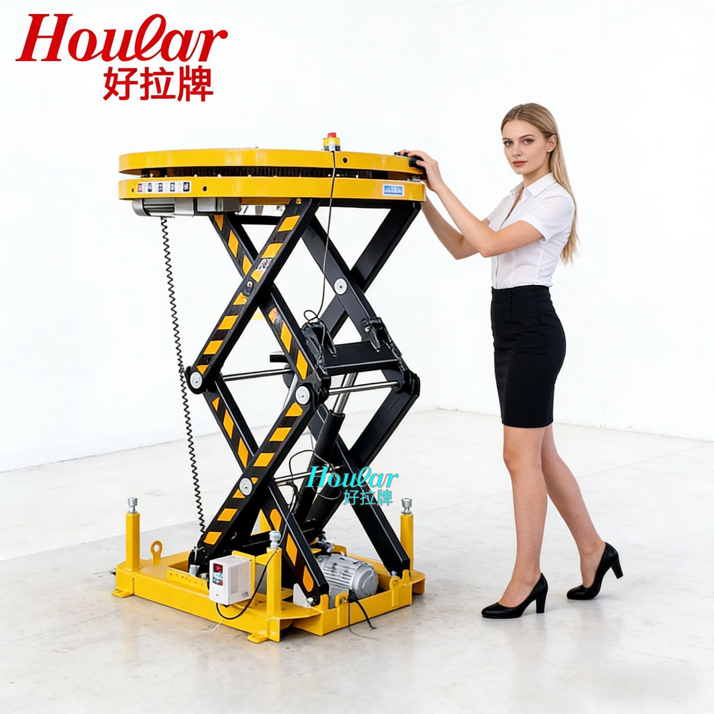 hoular好拉电动升降平台台面电动360°旋转舞台升降台升降机