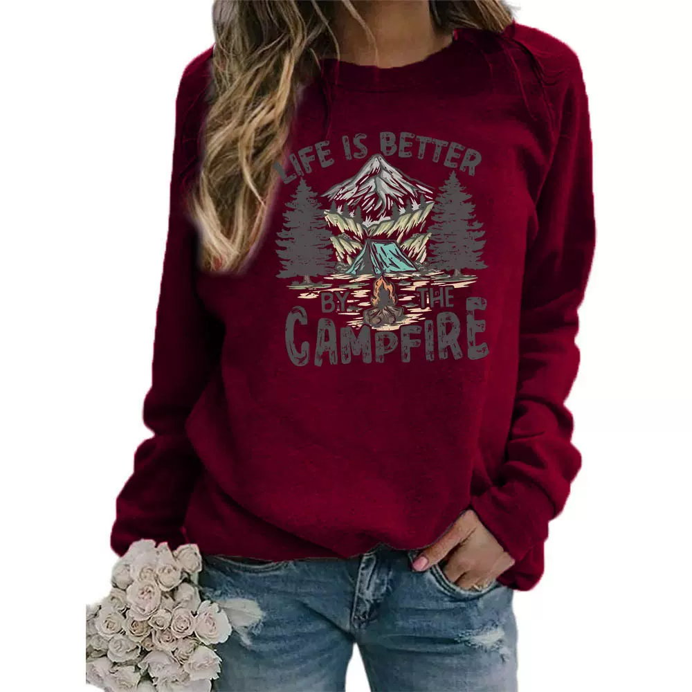 亚马逊货源campfire树山印花圆领上衣卫衣欧码欧美女士外套长袖冬