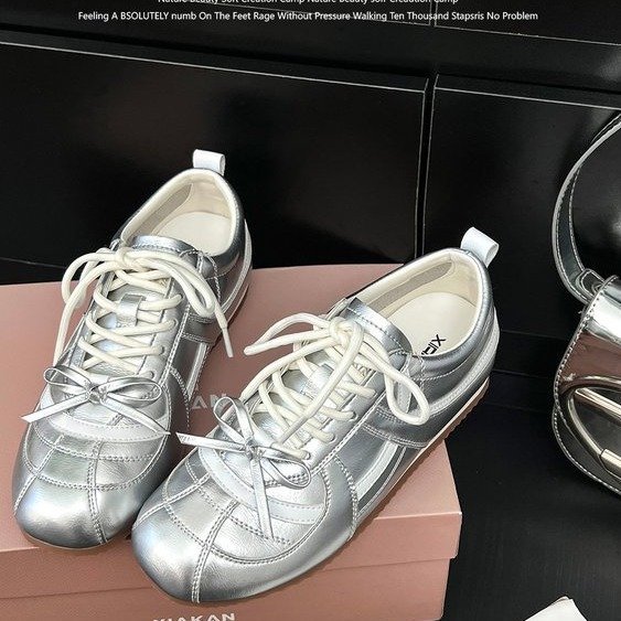 Silver Mary Jane Shoes, Lazy Shoes, 2025 New Ballet Training Shoes for Women, Inner Height Increase of 5cm, Wholesale Dropshipping