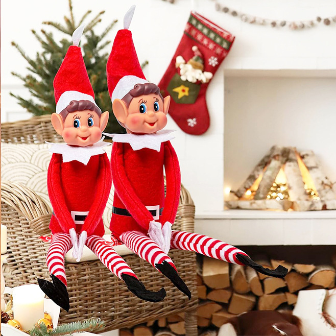 クリスマスツリーペンダント足長人形ぬいぐるみ男の子と女の子セットおもちゃ本棚赤い人形エルフ人形|undefined
