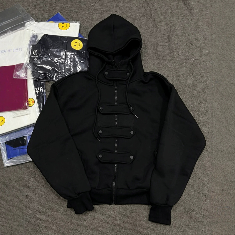 Y2K retro Napoleon-style button-down hooded zip-up sweatshirt, unisex, loose-fitting top, trendy outerwear Y2K retro Napoleon-style button-down hooded zip-up sweatshirt, unisex, loose-fitting top, trendy outerwear