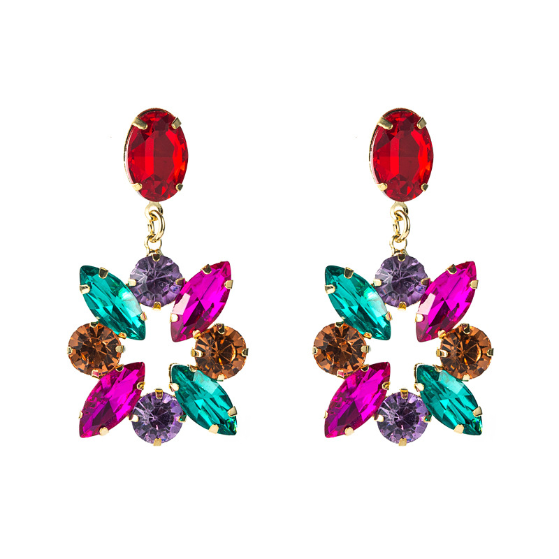 Alliage De Mode Diamant Couleur Strass Boucles D'oreilles Pleines De Diamants En Gros Nihaojewelry display picture 8