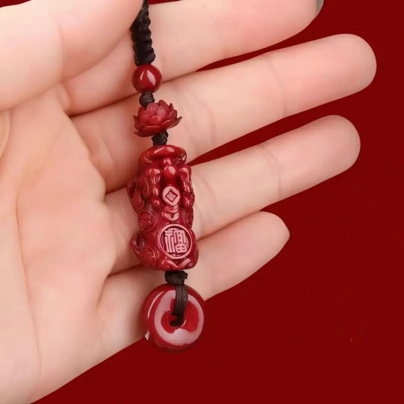 Pixiu Lotus Peace Keychain Natural Raw Cinnabar High Content Purple Gold Imperial Red Sand Pendant Wholesale and Dropshipping